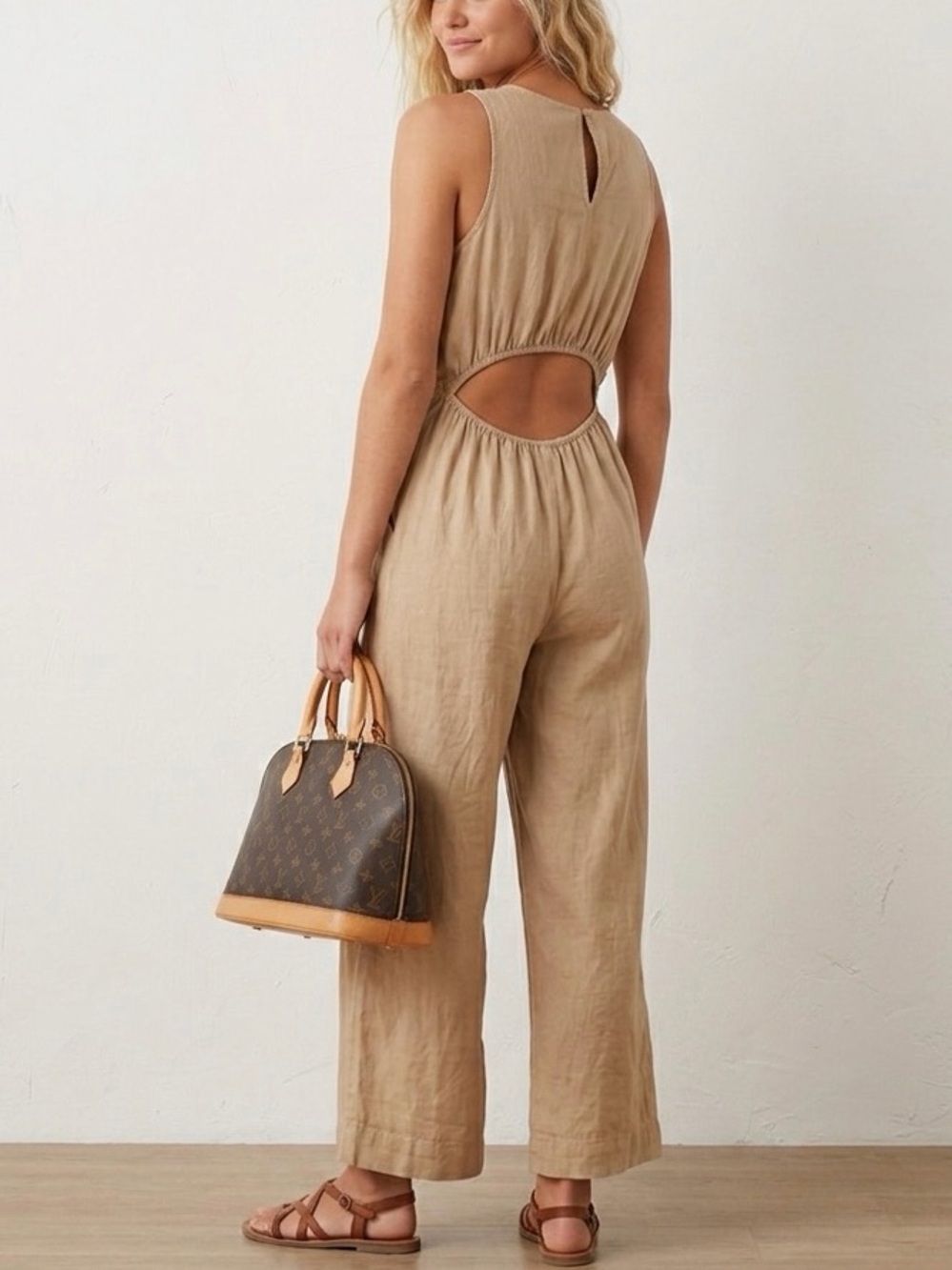 Universal Thread Linen Blend Jumpsuit in Tan, sz XS